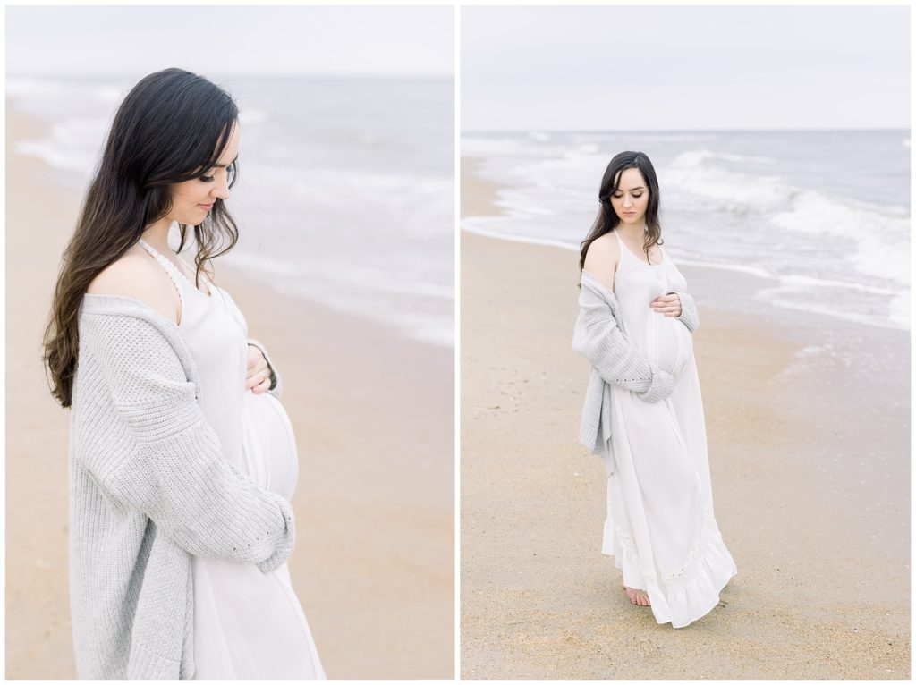 pregnant mother along the shores of the ocean
